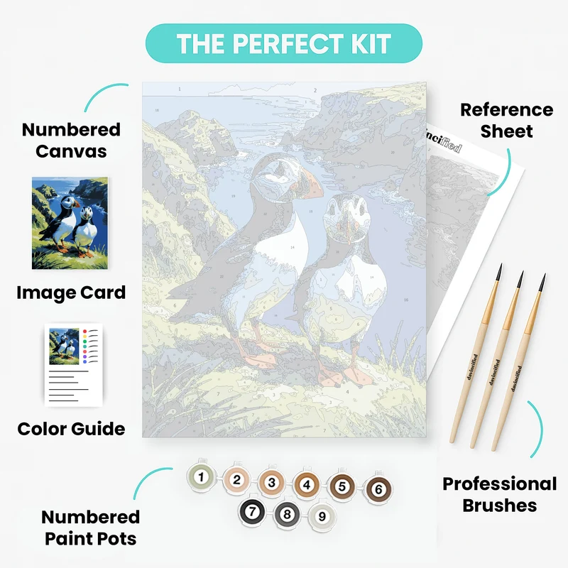 Puffin Pair on Rocky Coastal Cliffs - Paint by Numbers Kit