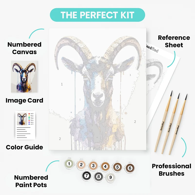 Colorful Goat with Horns - Paint by Numbers Kit