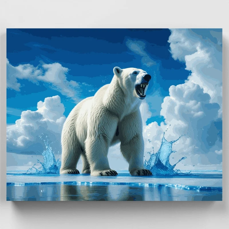 Roaring Polar Bear on Ice - Paint by Numbers Kit