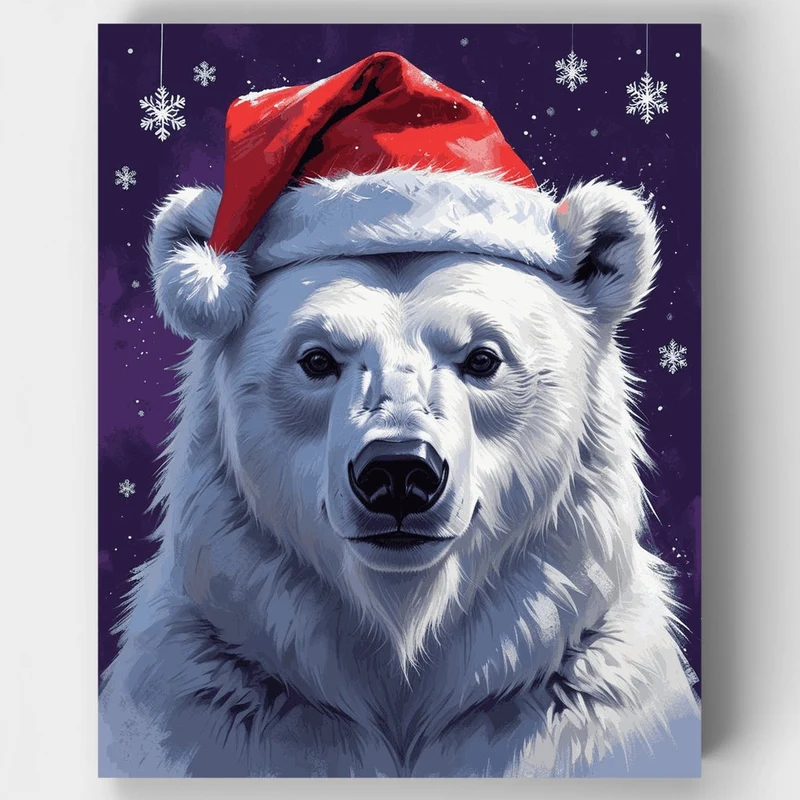 Polar Bear in Santa Hat - Paint by Numbers Kit
