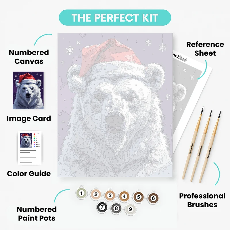 Polar Bear in Santa Hat - Paint by Numbers Kit