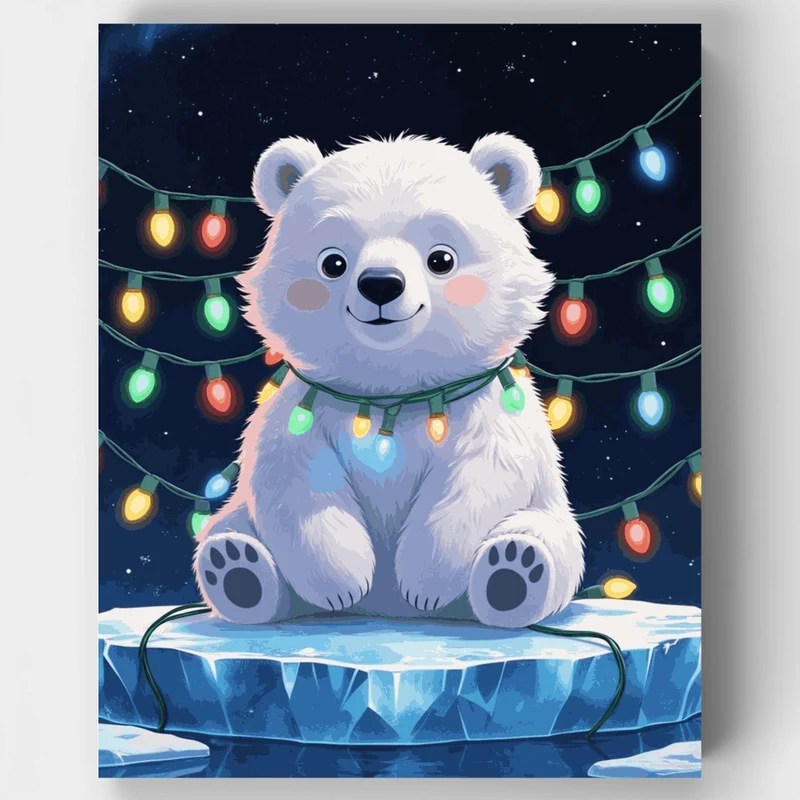 Polar Bear with Christmas Lights - Paint by Numbers Kit