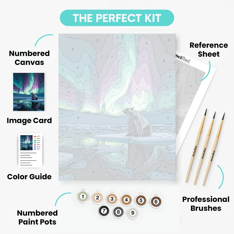 Polar Bear Under Northern Lights - Paint by Numbers Kit