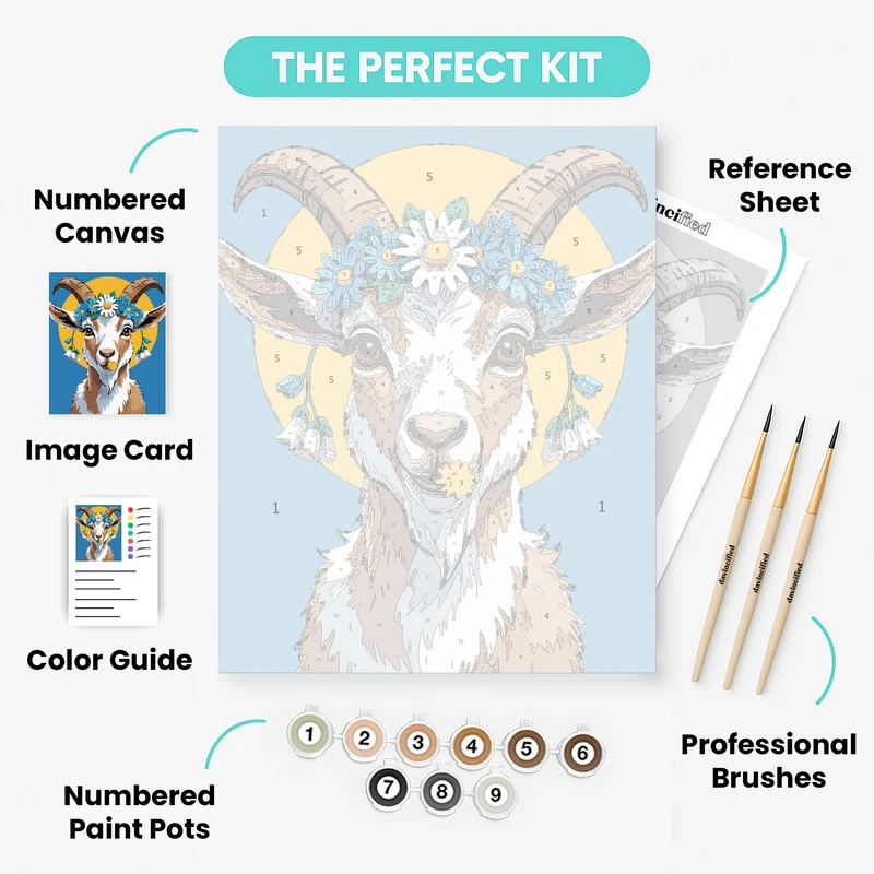 Adorable Goat with Floral Crown - Paint by Numbers Kit