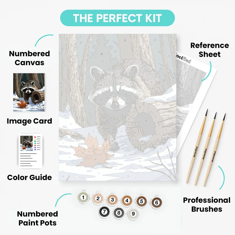 Raccoon in Snowy Forest - Paint by Numbers Kit