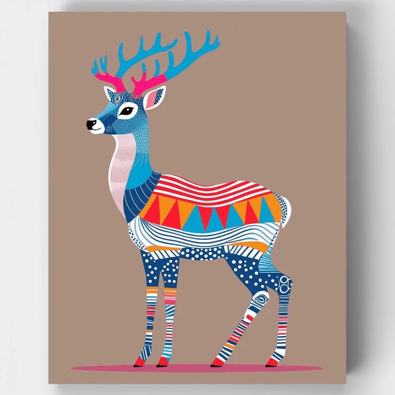 Colorful Patterned Reindeer - Paint by Numbers Kit