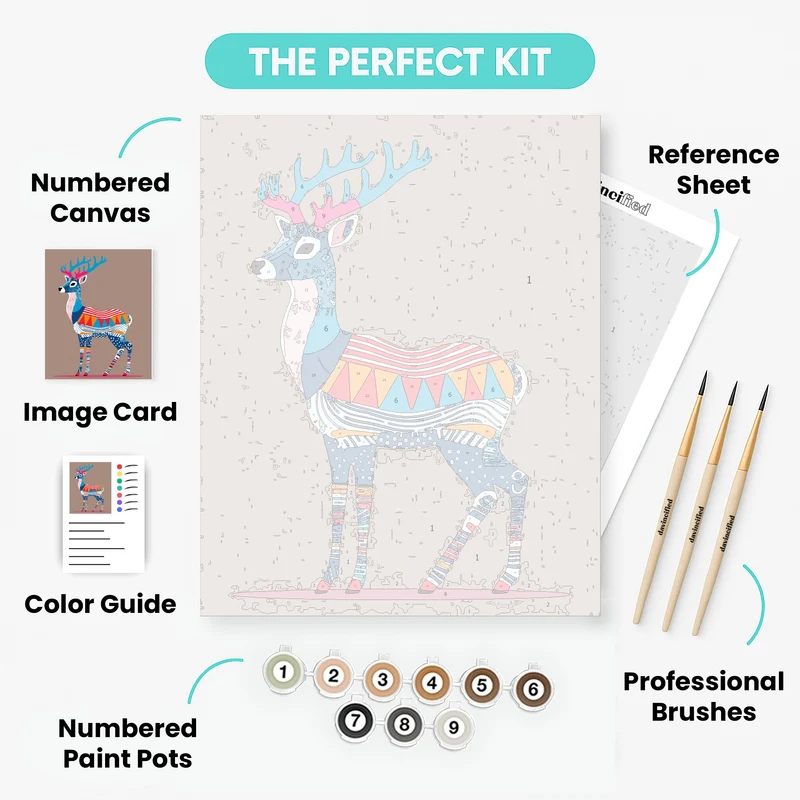 Colorful Patterned Reindeer - Paint by Numbers Kit