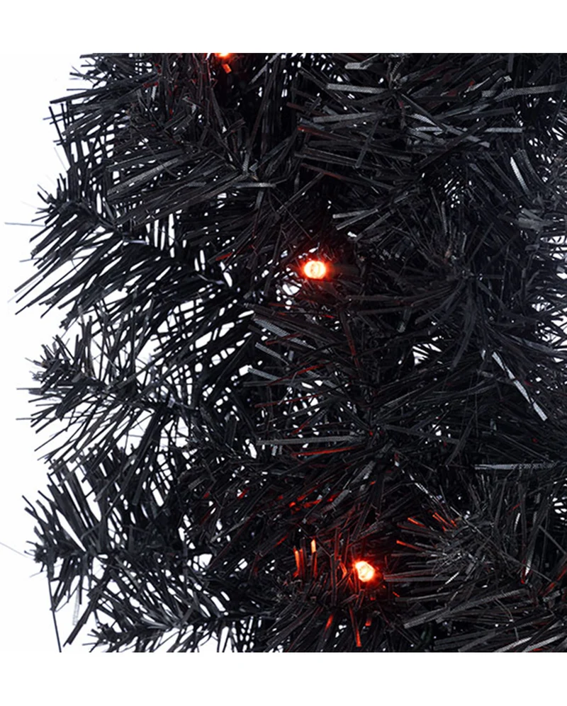 Schwarzer Halloween Kranz mit orangen LED 60cm