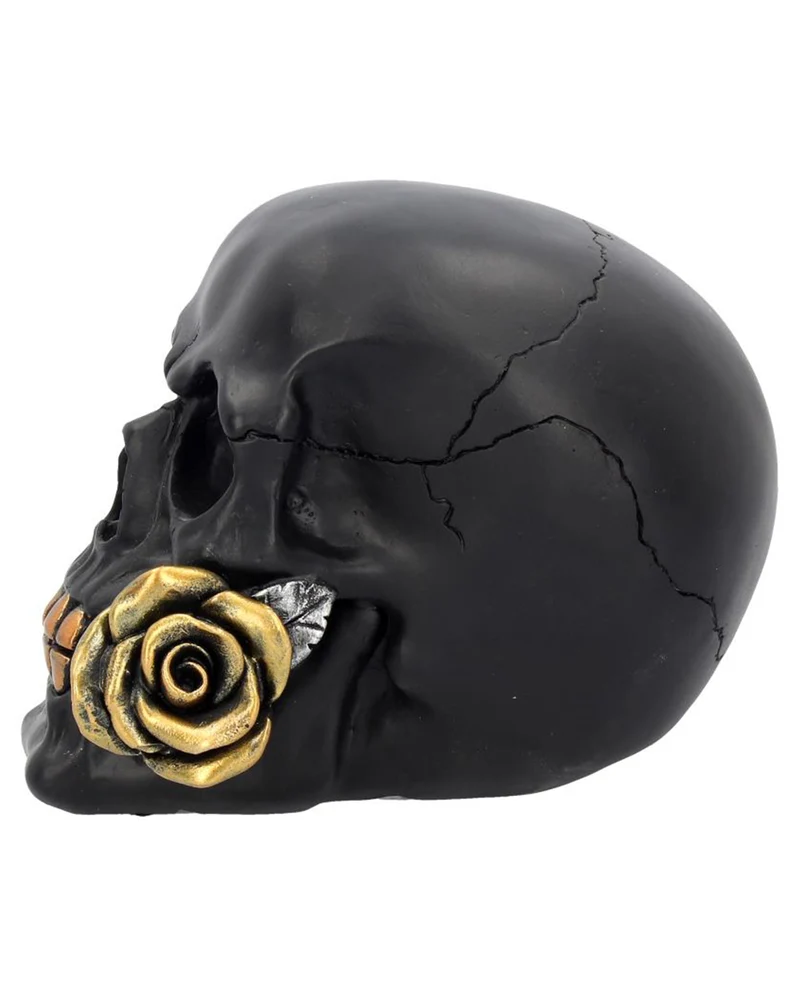 Schwarzer Totenkopf mit Goldener Rose 15cm