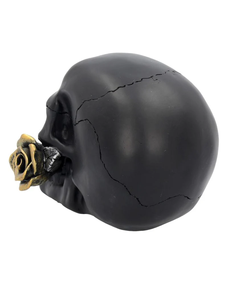 Schwarzer Totenkopf mit Goldener Rose 15cm