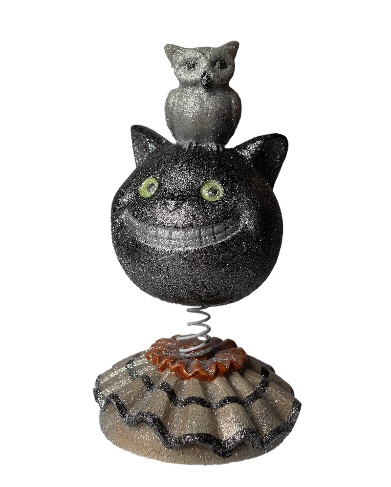 Halloween Bobble Head Katze mit Eule Dekofigur 15cm