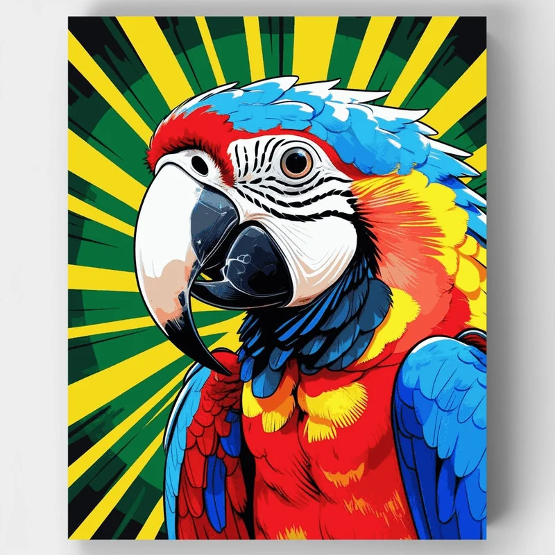 Pop Art Macaw with Radiating Sunburst - Paint by Numbers Kit