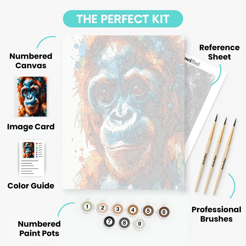 Expressive Orangutan with Watercolor Splash - Paint by Numbers Kit