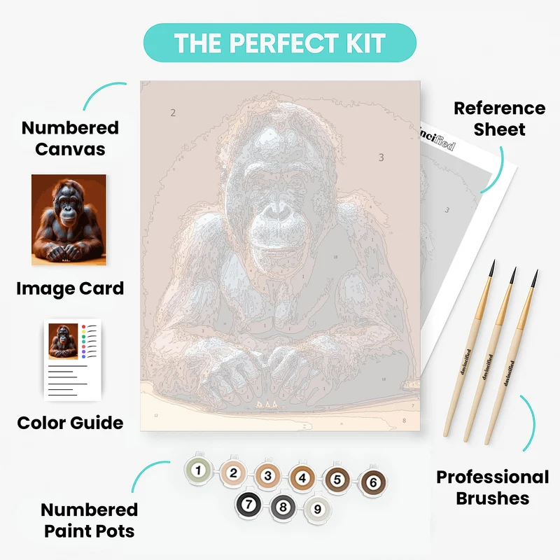 Contemplative Orangutan Portrait - Paint by Numbers Kit