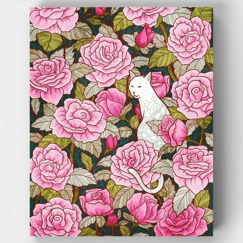 "Cat and roses" Paint by Numbers Kit