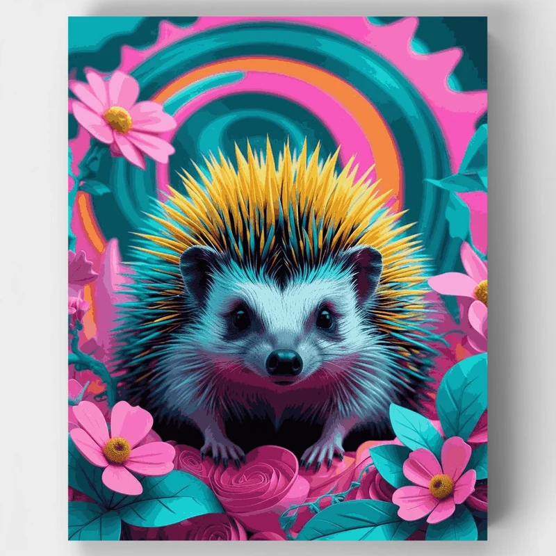 Vibrant Hedgehog with Rainbow - Paint by Numbers Kit