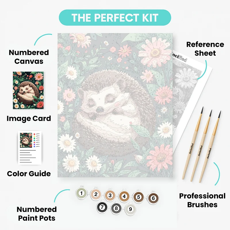 Hedgehog in Flower Garden - Paint by Numbers Kit