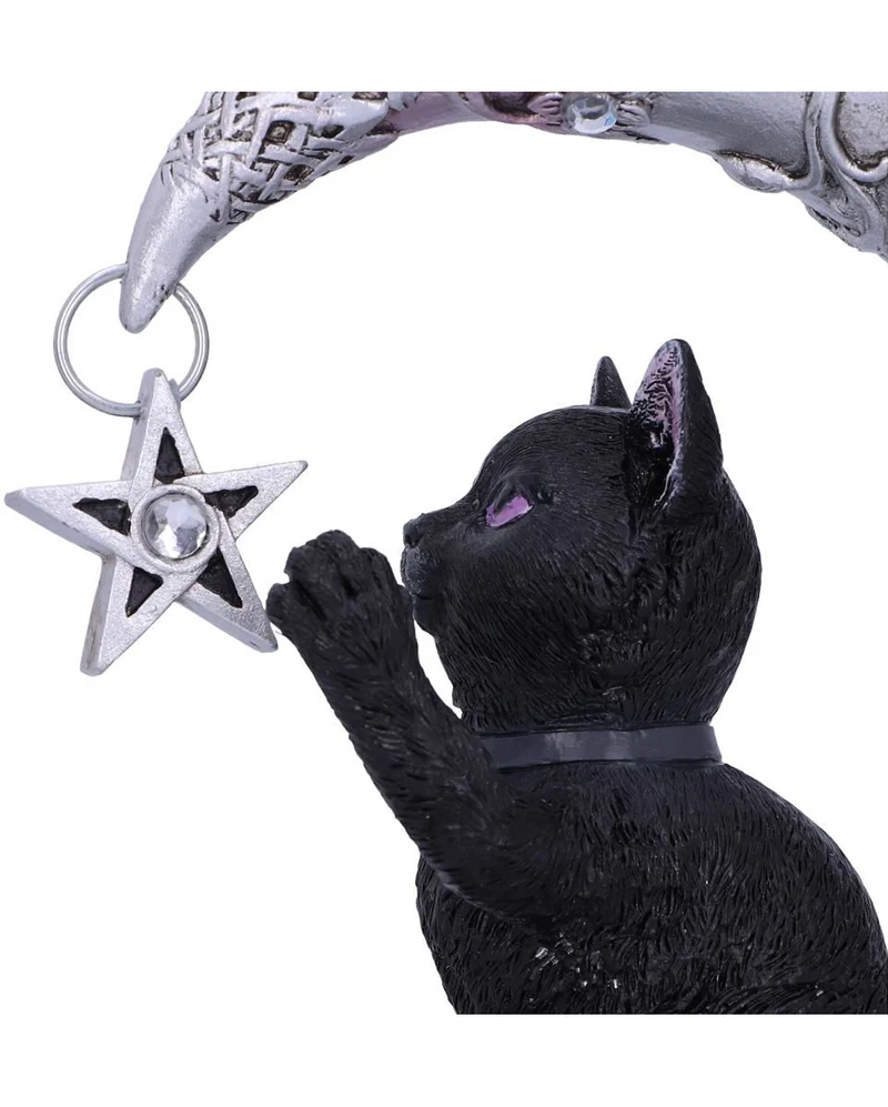 Schwarze Katze auf schlafendem Mond Figur 19cm
