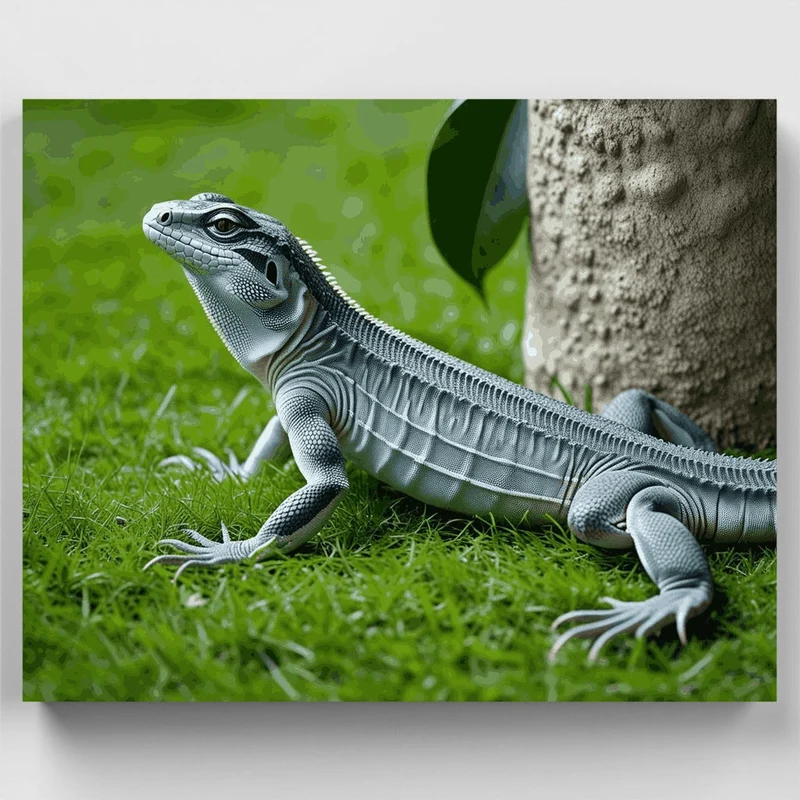 Metallic Silver Iguana Basking - Paint by Numbers Kit