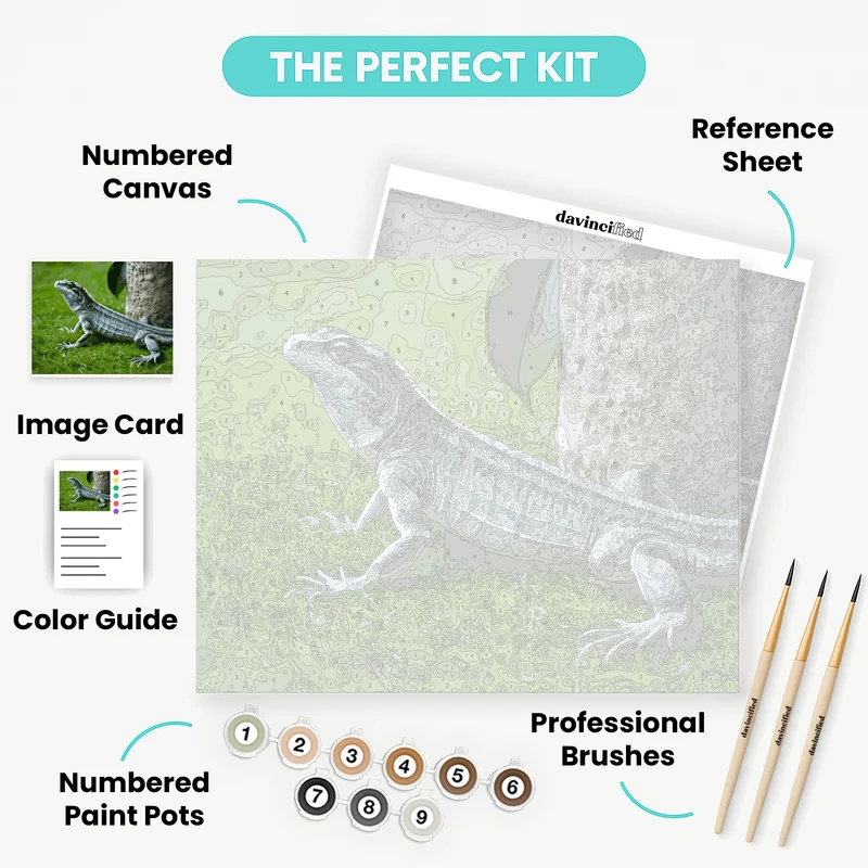 Metallic Silver Iguana Basking - Paint by Numbers Kit