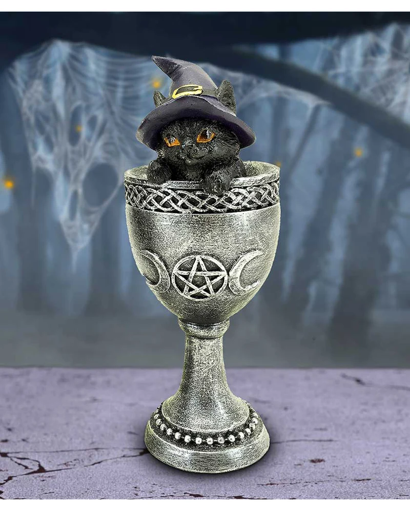 Coven Cup Hexenkatze mit Silber Kelch 15,7cm