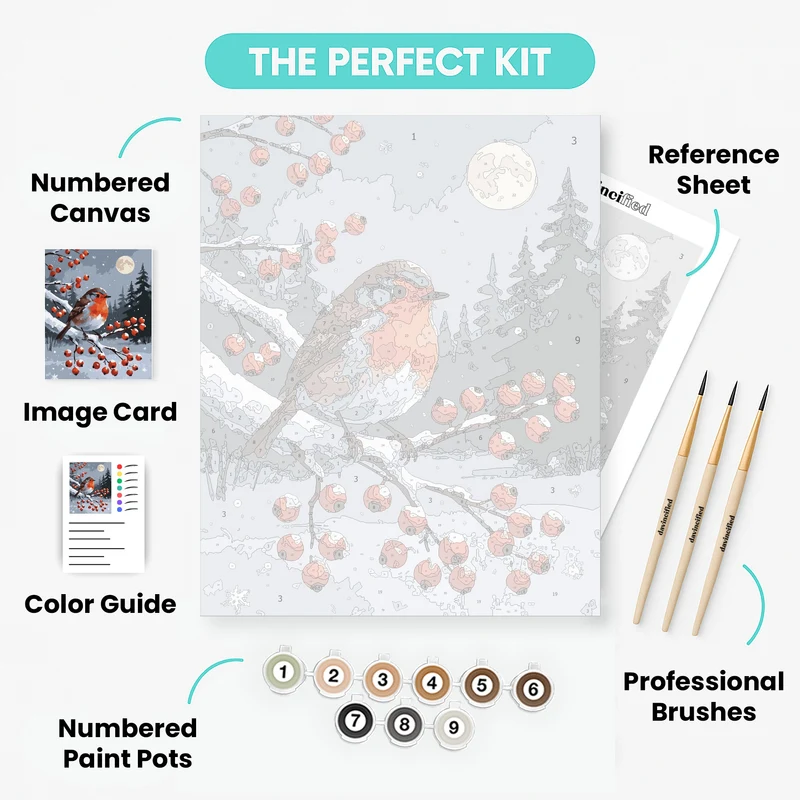 Winter Robin on Snowy Berries - Paint by Numbers Kit