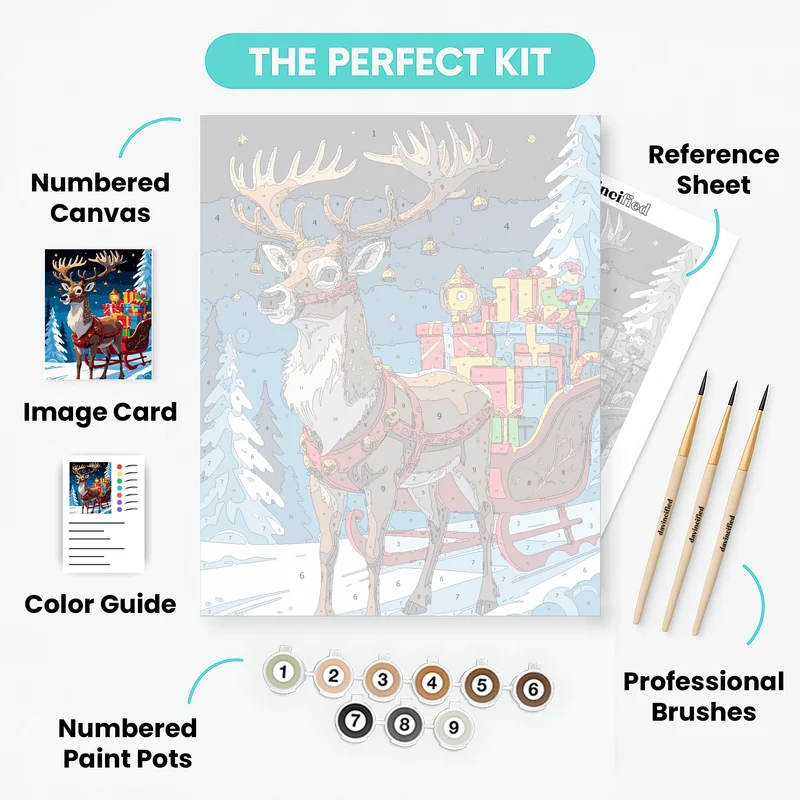 Christmas Reindeer with Sleigh and Gifts - Paint by Numbers Kit