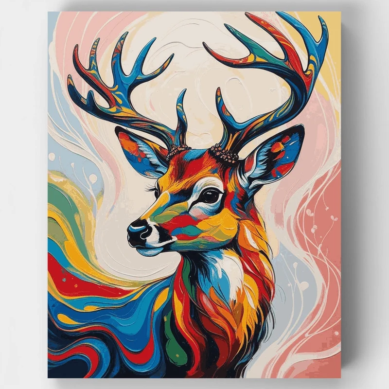 Vibrant Abstract Deer with Swirling Colors - Paint by Numbers Kit