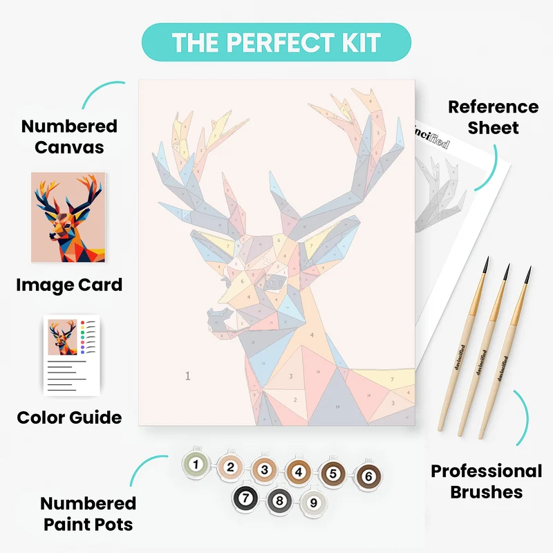 Colorful Polygonal Deer Portrait - Paint by Numbers Kit