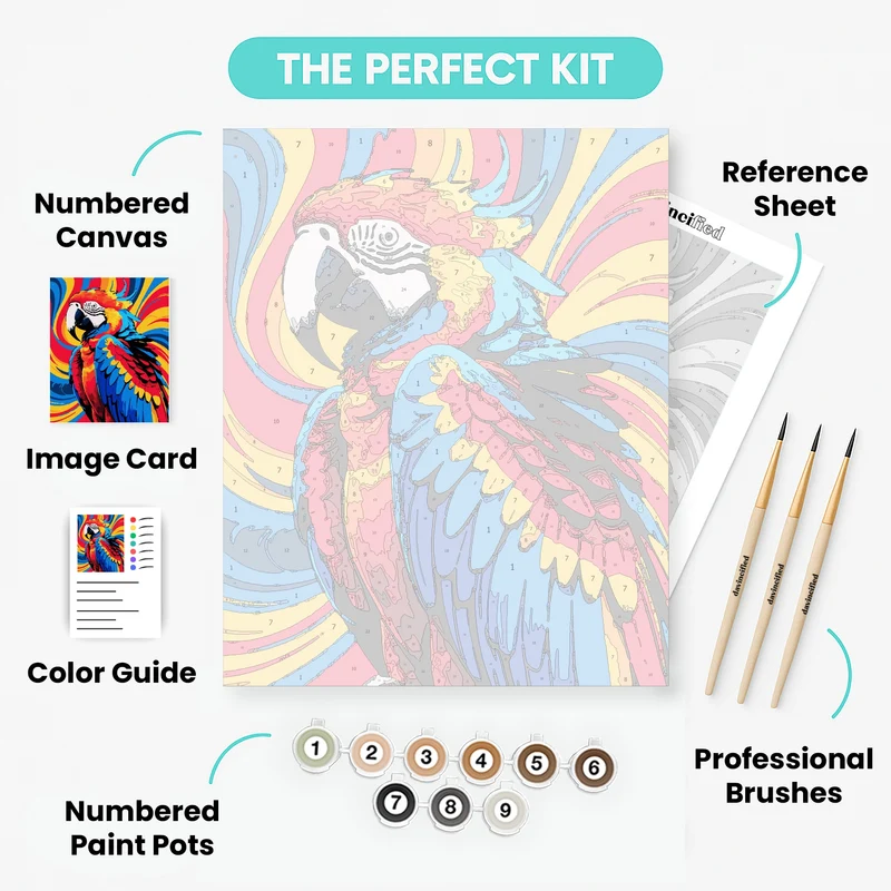 Colorful Macaw with Swirling Background - Paint by Numbers Kit