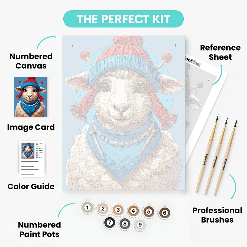 Adorable Sheep in Winter Hat - Paint by Numbers Kit