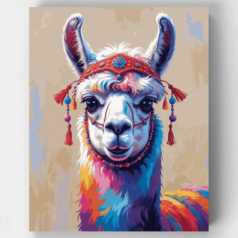 Vibrant Llama with Decorative Headpiece - Paint by Numbers Kit