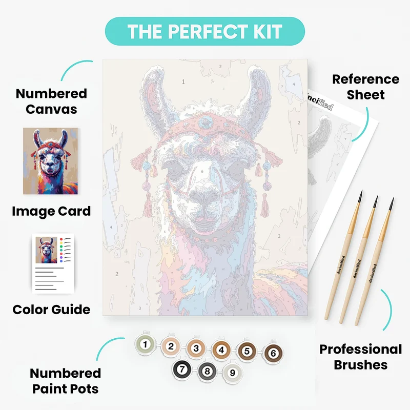Vibrant Llama with Decorative Headpiece - Paint by Numbers Kit