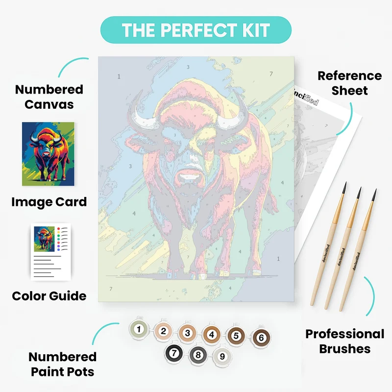 Vibrant Rainbow Buffalo - Paint by Numbers Kit
