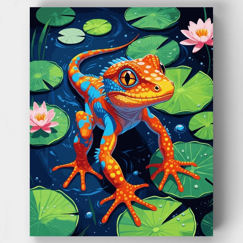 Vibrant Gecko on Lily Pads - Paint by Numbers Kit