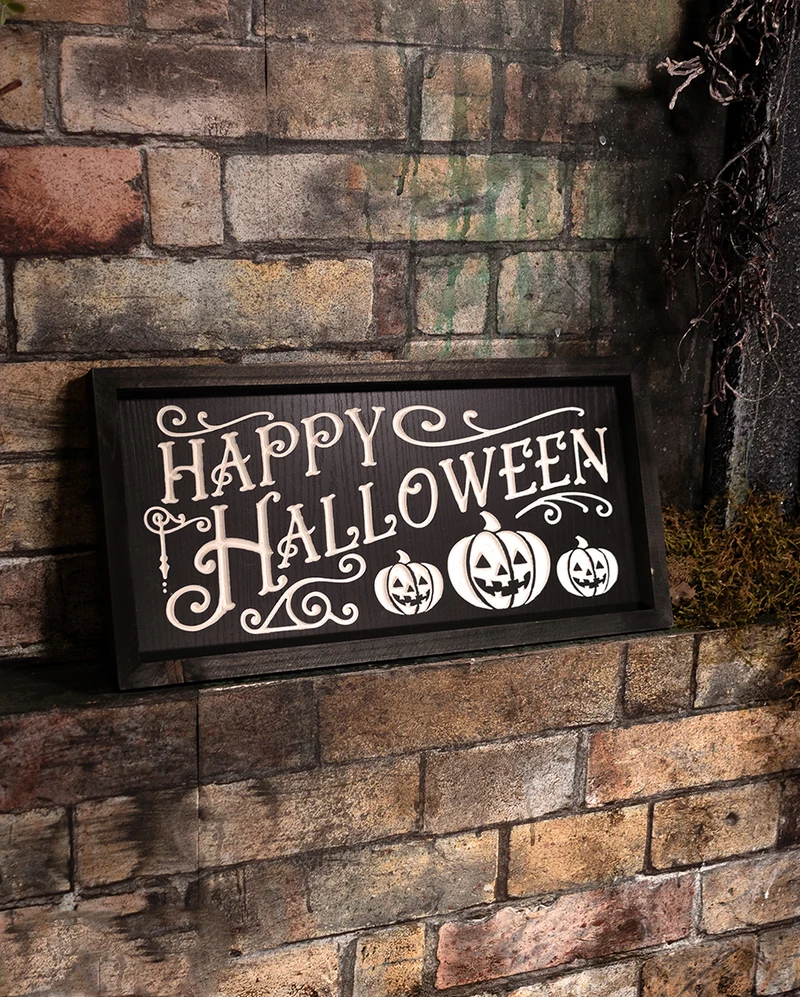 Graviertes „Happy Halloween“ Wandbild 41cm