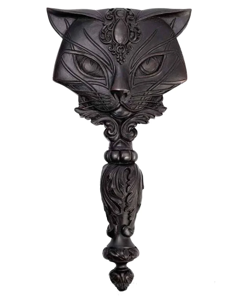 Schwarzer Handspiegel mit heiliger Katze 22cm