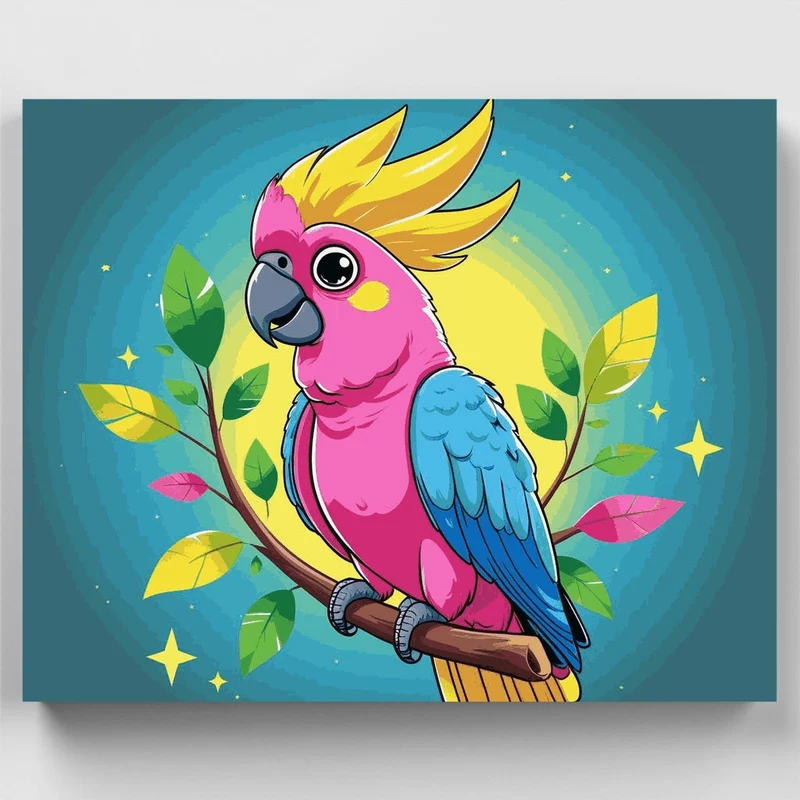 Colorful Cockatoo on Branch - Paint by Numbers Kit