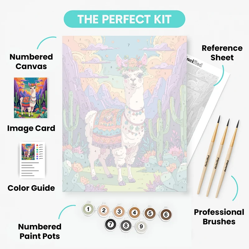 Festive Alpaca in Desert Landscape - Paint by Numbers Kit