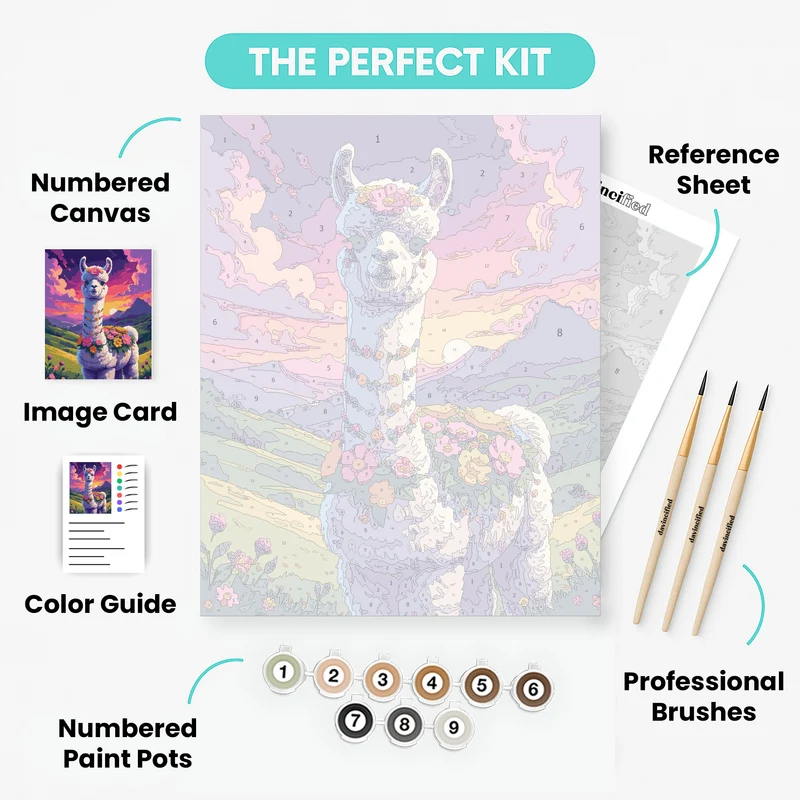 Whimsical Alpaca with Sunset Sky - Paint by Numbers Kit