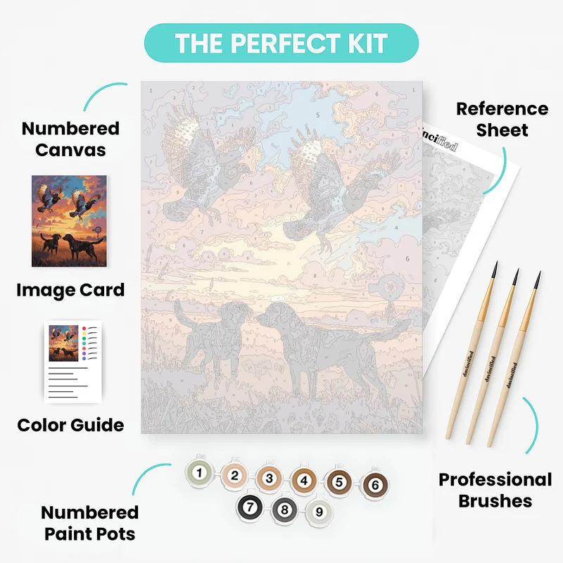 Pheasant Hunting Dogs at Sunset - Paint by Numbers Kit