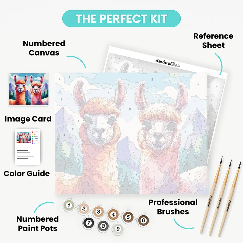 Colorful Llamas in Mountain Landscape - Paint by Numbers Kit