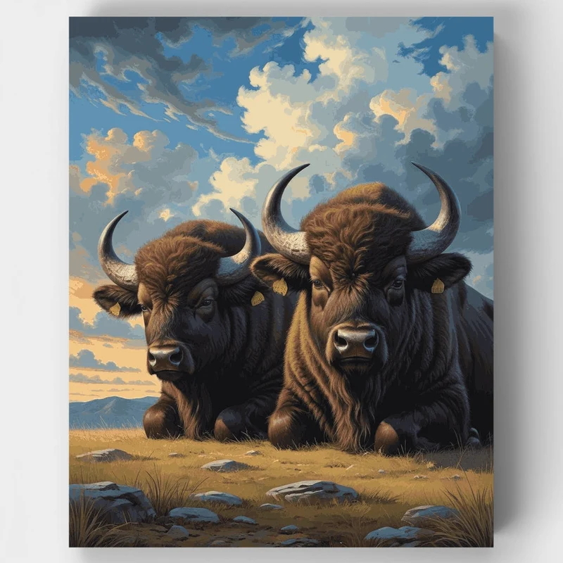 Resting Buffalos - Paint by Numbers Kit