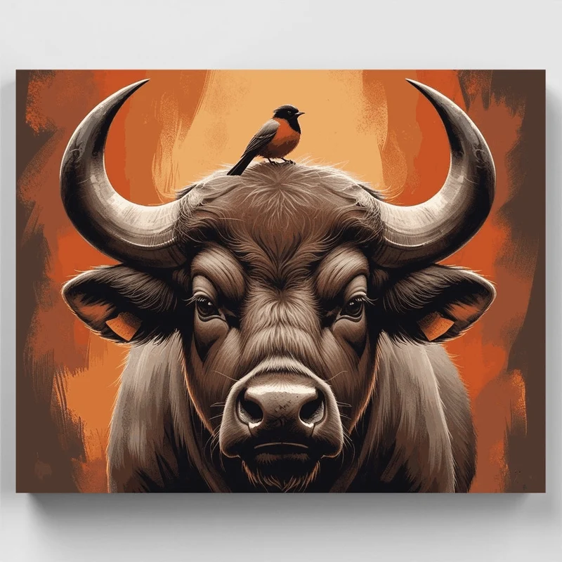 Buffalo with Bird - Paint by Numbers Kit