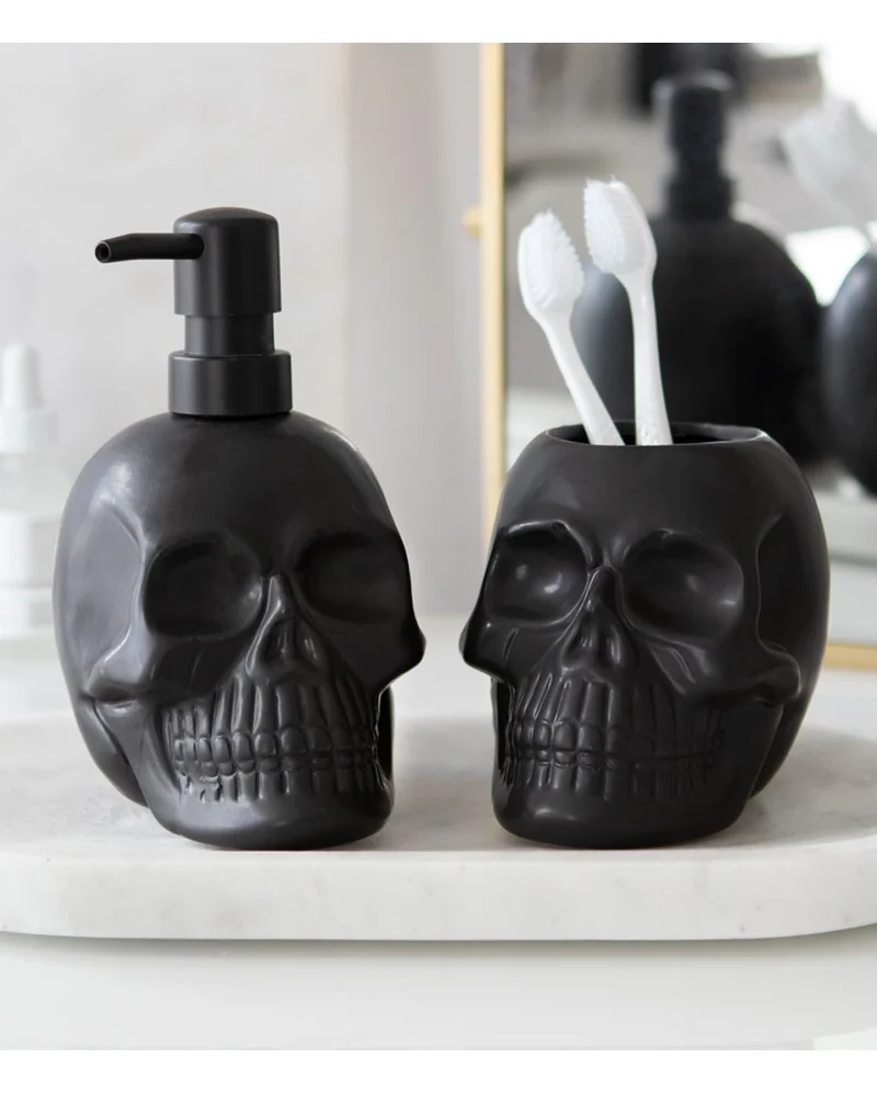 Schwarzer Totenkopf Seifenspender aus Keramik