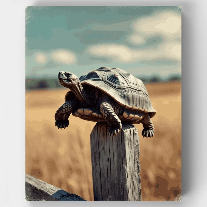 Desert Tortoise on Fence Post - Paint by Numbers Kit