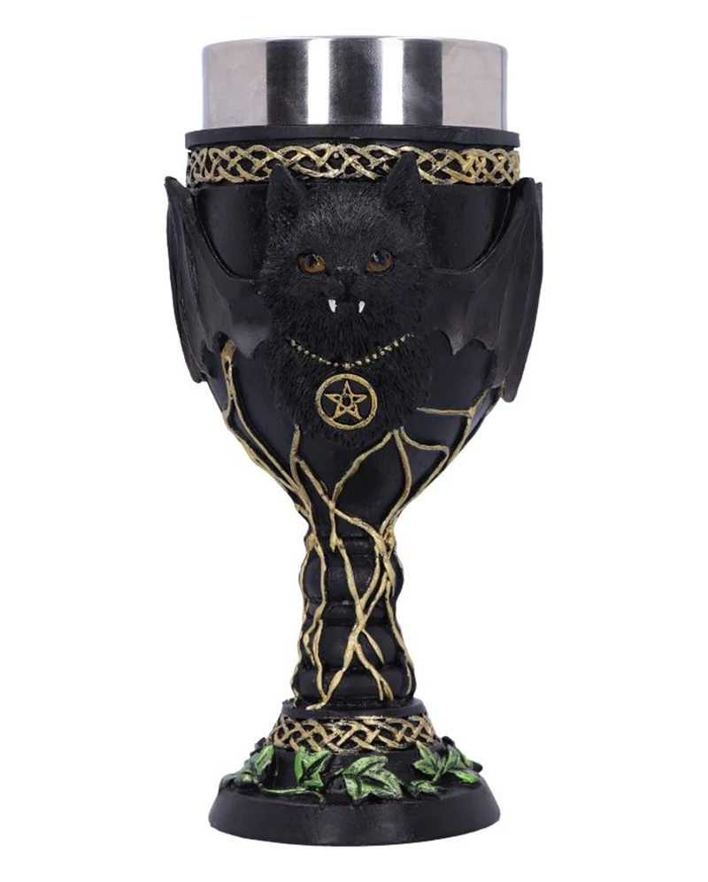 Gothic Kelch mit Vampir Katze 17cm
