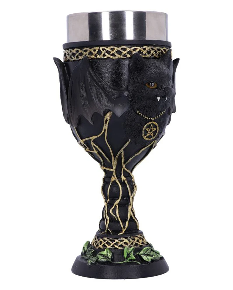Gothic Kelch mit Vampir Katze 17cm