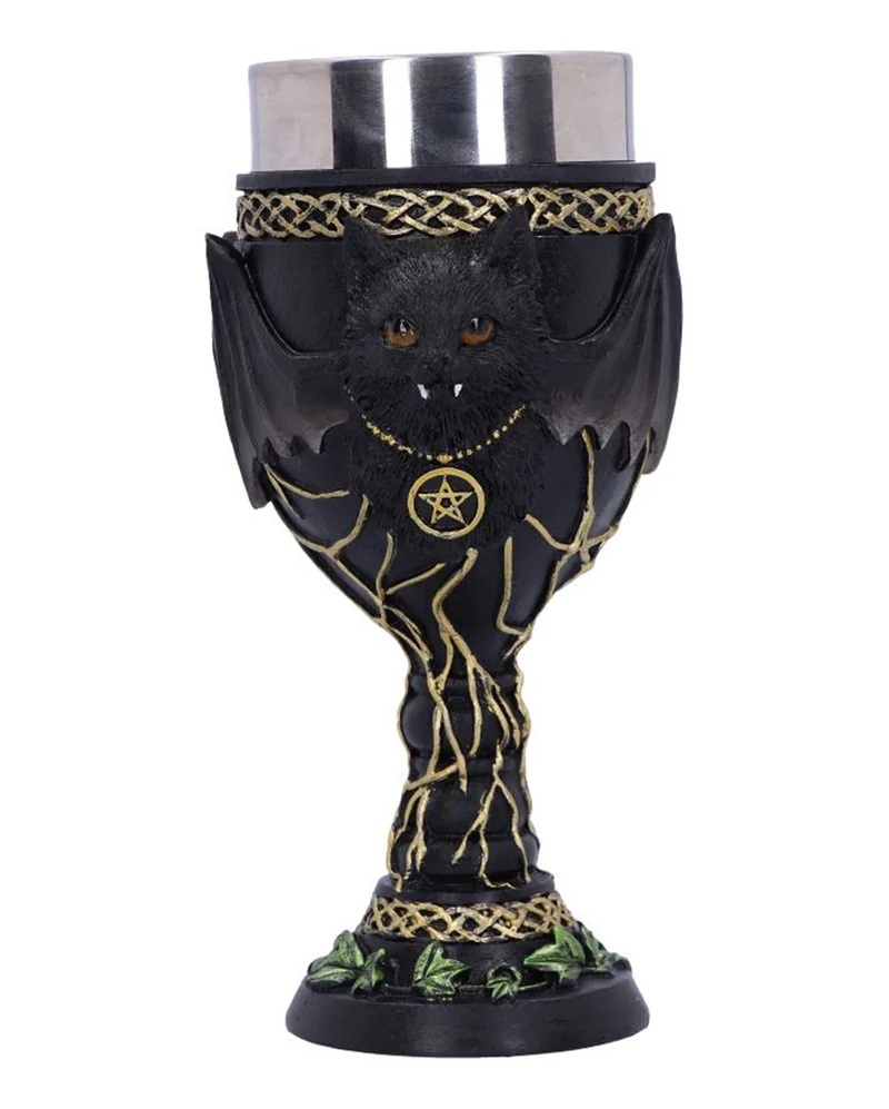 Gothic Kelch mit Vampir Katze 17cm