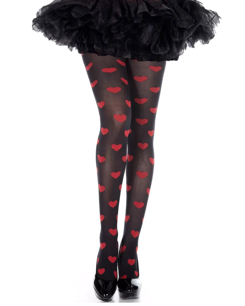 Herzen Strumpfhose schwarz rot für Fasching & kreative Kostüme